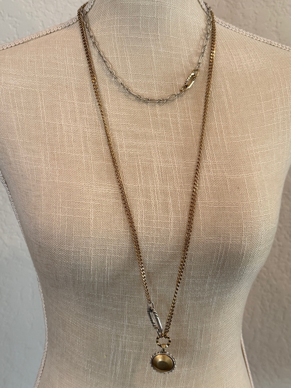 CAbi Two-Tone Gold and Silver Layered Pendant Necklace